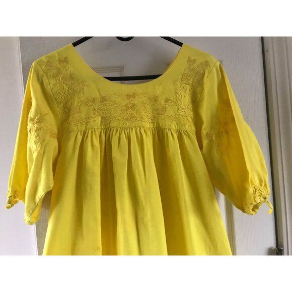 Vtg Handmade Bright Yellow Dress Made In Tlaquepaque Mexico Short Sleeve Heavy M - Picture 10 of 10